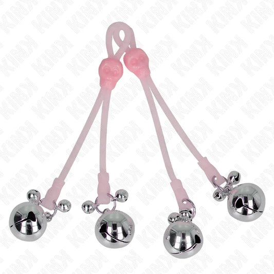 KINK - PINZAS PARA PEZONES LUMINOSAS FORMA CALABERA CON CASCABEL SONORO AJUSTABLE ROSA / PLATEADO - Nuvica