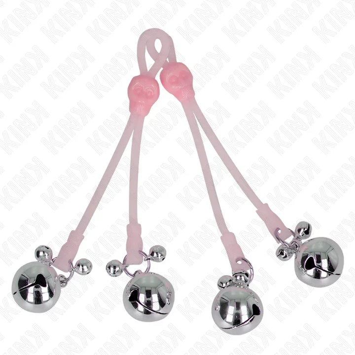 KINK - PINZAS PARA PEZONES LUMINOSAS FORMA CALABERA CON CASCABEL SONORO AJUSTABLE ROSA / PLATEADO - Nuvica