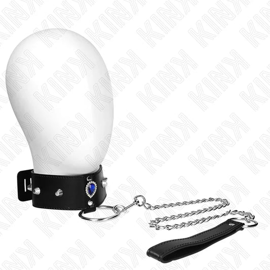 KINK - COLLAR CON CORREA 65 CM CON DIAMANTES AZULES AJUSTABLE 36-43 CM X 5 CM - Nuvica