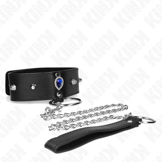 KINK - COLLAR CON CORREA 65 CM CON DIAMANTES AZULES AJUSTABLE 36-43 CM X 5 CM - Nuvica