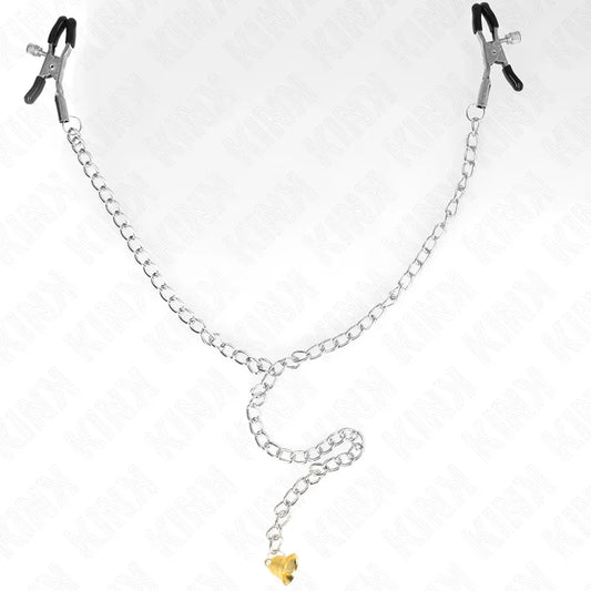 KINK - PINZAS PARA PEZONES CON CAMPANA CASCABEL DORADO Y CADENA 30 CM - Nuvica
