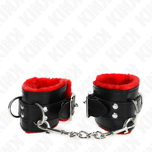 KINK - MUÑEQUERAS FORRADAS CON AGUJEROS CUADRADOS ROJO Y CORREA NEGRO AJUSTABLE 17-29 CM X 6 CM - Nuvica