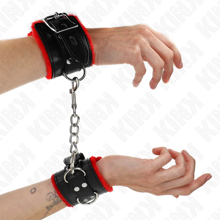 KINK - MUÑEQUERAS FORRADAS CON AGUJEROS CUADRADOS ROJO Y CORREA NEGRO AJUSTABLE 17-29 CM X 6 CM - Nuvica