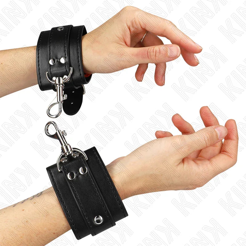 KINK - MUÑEQUERAS ESTILO MAZMORRA CON CERRADURA NEGRO AJUSTABLE 21-28 CM X 5.5 CM - Nuvica