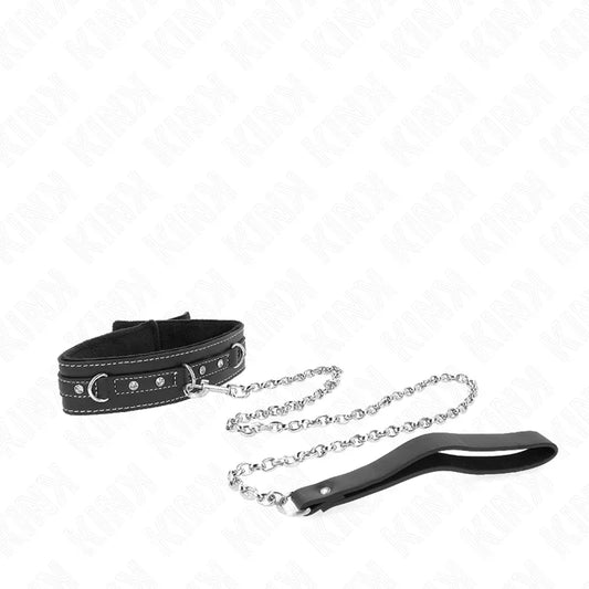 KINK - COLLAR CON CORREA 105 CM DE PIEL DE PVC REMACHE DE DIAMANTES DE IMITACIÓN 41.5 X 4 CM - Nuvica