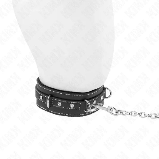 KINK - COLLAR CON CORREA 105 CM DE PIEL DE PVC REMACHE DE DIAMANTES DE IMITACIÓN 41.5 X 4 CM - Nuvica