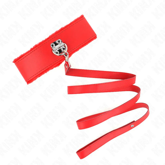 KINK - COLLAR CON CORREA 116 CM CON TACHUELAS PLATEADAS MODELO 4 ROJO AJUSTABLE 40-48 CM X 6 CM - Nuvica