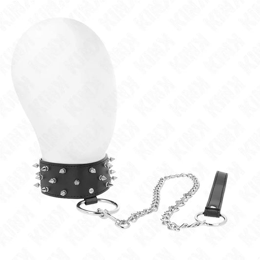 KINK - COLLAR CON CORREA 65 CM CON TACHUELAS PLATEADAS MODELO 5 AJUSTABLE 36-43 CM X 5 CM - Nuvica