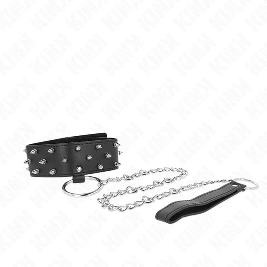 KINK - COLLAR CON CORREA 65 CM CON TACHUELAS PLATEADAS MODELO 5 AJUSTABLE 36-43 CM X 5 CM - Nuvica