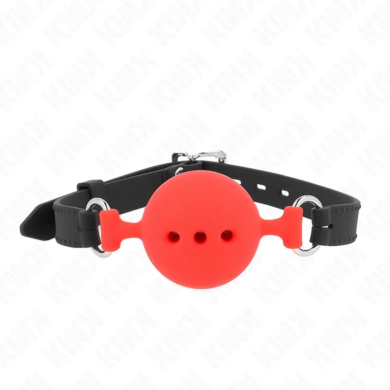 KINK - MORDAZA 55 x 2 CM DE BOLA 5 CM DE SILICONA COMPLETA TALLA L ROJO AJUSTABLE 35-51 CM - Nuvica