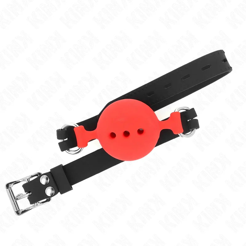 KINK - MORDAZA 55 x 2 CM DE BOLA 5 CM DE SILICONA COMPLETA TALLA L ROJO AJUSTABLE 35-51 CM - Nuvica