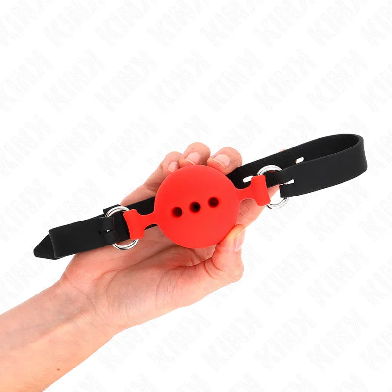 KINK - MORDAZA 55 x 2 CM DE BOLA 5 CM DE SILICONA COMPLETA TALLA L ROJO AJUSTABLE 35-51 CM - Nuvica