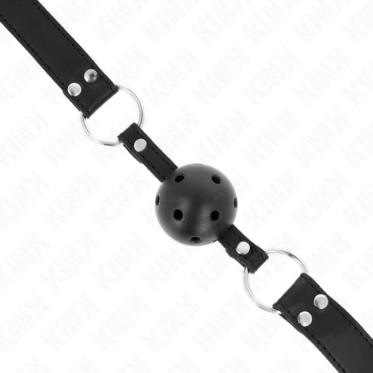 KINK - MORDAZA DE BOLA 4 CM TRANSPIRABLE CON DOBLE REMACHE MODELO 1 NEGRO 62 x 2.5 CM AJUSTABLE 42-58 CM - Nuvica
