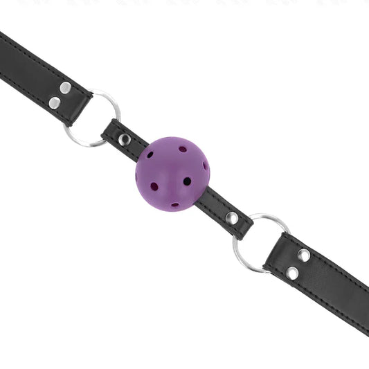 KINK - MORDAZA DE BOLA 4 CM TRANSPIRABLE CON DOBLE REMACHE MORADO 62 x 2.5 CM AJUSTABLE 42-58 CM - Nuvica