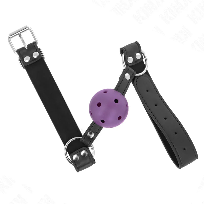 KINK - MORDAZA DE BOLA 4 CM TRANSPIRABLE CON DOBLE REMACHE MORADO 62 x 2.5 CM AJUSTABLE 42-58 CM - Nuvica