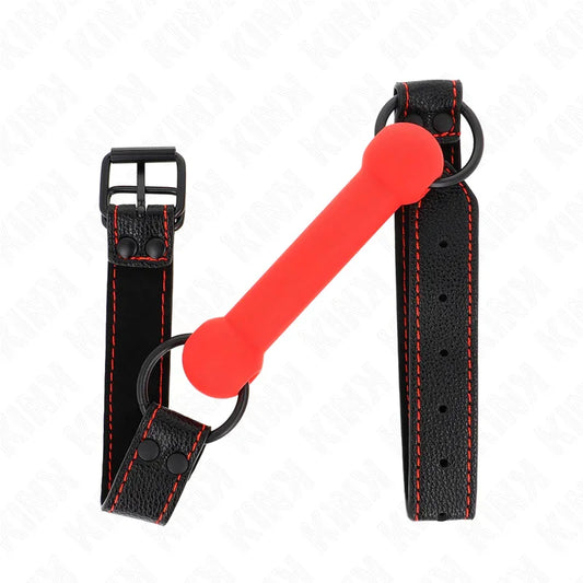 KINK - MORDAZA FORMA DE HUESO CON CORREA POLIPIEL ROJO AJUSTABLE 41-57 CM - Nuvica