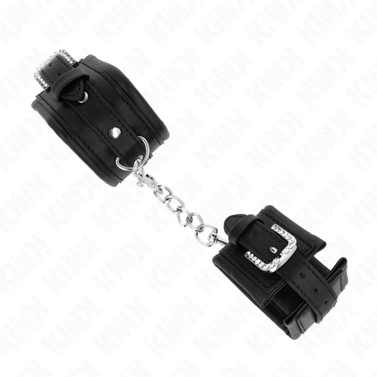 KINK - MUÑEQUERAS NEGRO CON HEBILLA DE DIAMANTES DE IMITACIÓN AJUSTABLE 25-32 CM X 5.5 CM - Nuvica