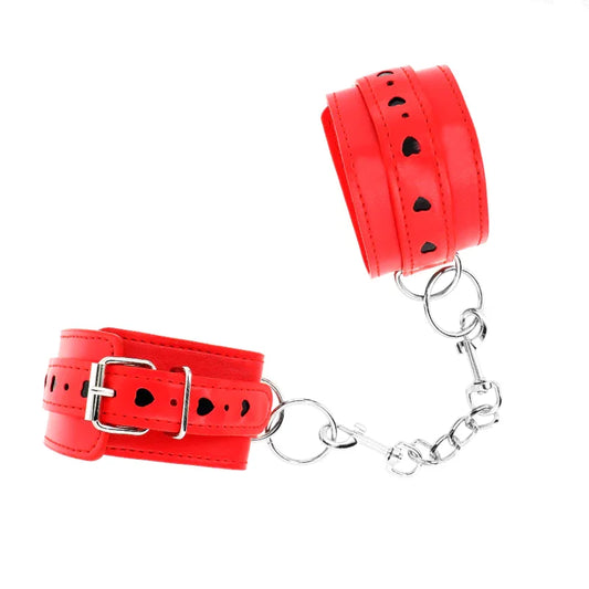 KINK - MUÑEQUERAS ROJO CON INCRUSTACIÓN DE CORAZÓN NEGRO AJUSTABLE 21-28 CM X 5.5 CM - Nuvica