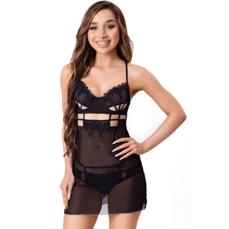 LIVCO CORSETTI FASHION - MAIA 20247 BABYDOLL + TANGA NEGRO S/M - Nuvica