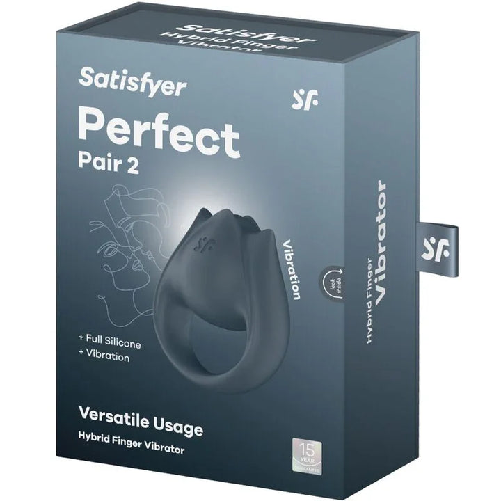 SATISFYER - PERFECT PAIR 2 MULTIVIBRADOR 2 EN 1 ANILLO PARA PENE & ESTIMULADOR DE DEDO GRIS - Nuvica