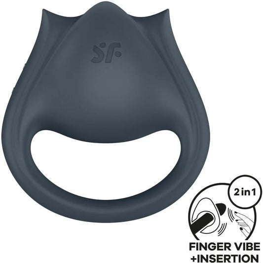 SATISFYER - PERFECT PAIR 2 MULTIVIBRADOR 2 EN 1 ANILLO PARA PENE & ESTIMULADOR DE DEDO GRIS - Nuvica