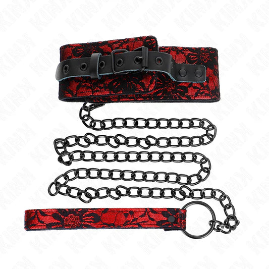 KINK - COLLAR CON CORREA 105 CM DE ENCAJE CON CINTURÓN DE CUERO REAL 44 X 5.5 CM - Nuvica