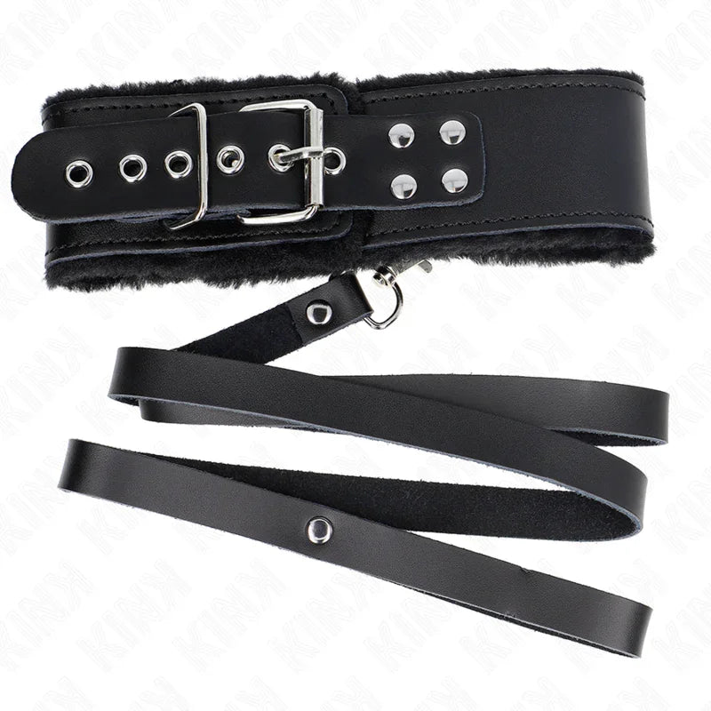 KINK - COLLAR CON CORREA 116 CM DE PIEL NEGRO AJUSTABLE 40-48 CM X 6 CM - Nuvica