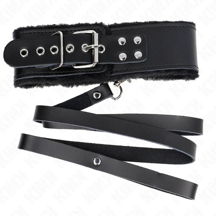 KINK - COLLAR CON CORREA 116 CM DE PIEL NEGRO AJUSTABLE 40-48 CM X 6 CM - Nuvica