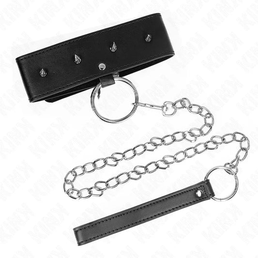 KINK - COLLAR CON CORREA 65 CM CON TACHUELAS PLATEADAS MODELO 2 AJUSTABLE 36-43 CM X 5 CM - Nuvica