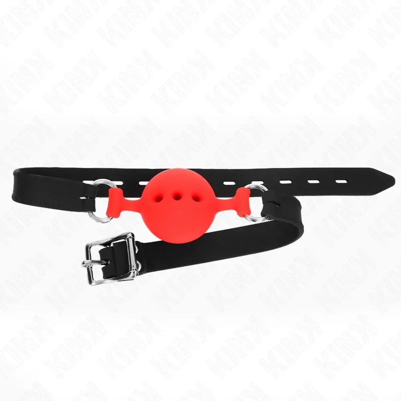KINK - MORDAZA 55 x 2 CM DE BOLA 4.5 CM DE SILICONA COMPLETA TALLA M ROJO AJUSTABLE 35-51 CM - Nuvica