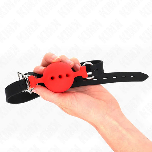 KINK - MORDAZA 55 x 2 CM DE BOLA 4.5 CM DE SILICONA COMPLETA TALLA M ROJO AJUSTABLE 35-51 CM - Nuvica