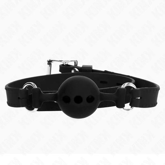 KINK - MORDAZA 55 x 2 CM DE BOLA 4 CM DE SILICONA COMPLETA TALLA S NEGRO AJUSTABLE 35-51 CM - Nuvica