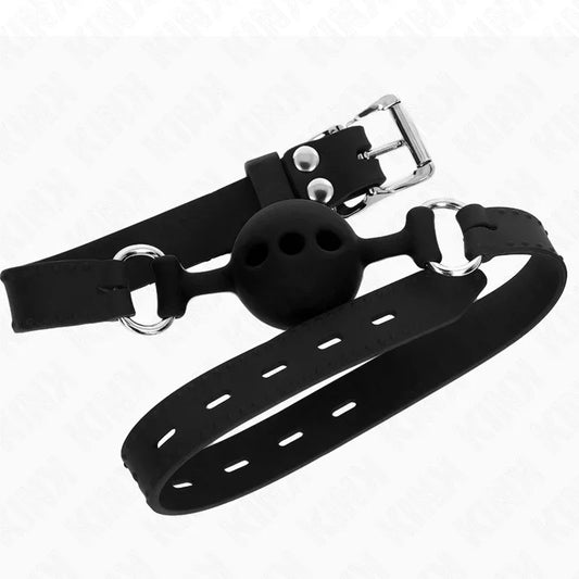 KINK - MORDAZA 55 x 2 CM DE BOLA 4 CM DE SILICONA COMPLETA TALLA S NEGRO AJUSTABLE 35-51 CM - Nuvica
