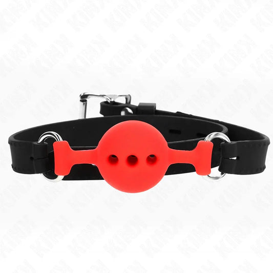 KINK - MORDAZA 55 x 2 CM DE BOLA 4 CM DE SILICONA COMPLETA TALLA S ROJO AJUSTABLE 35-51 CM - Nuvica