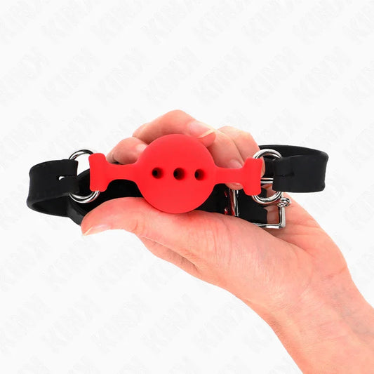 KINK - MORDAZA 55 x 2 CM DE BOLA 4 CM DE SILICONA COMPLETA TALLA S ROJO AJUSTABLE 35-51 CM - Nuvica