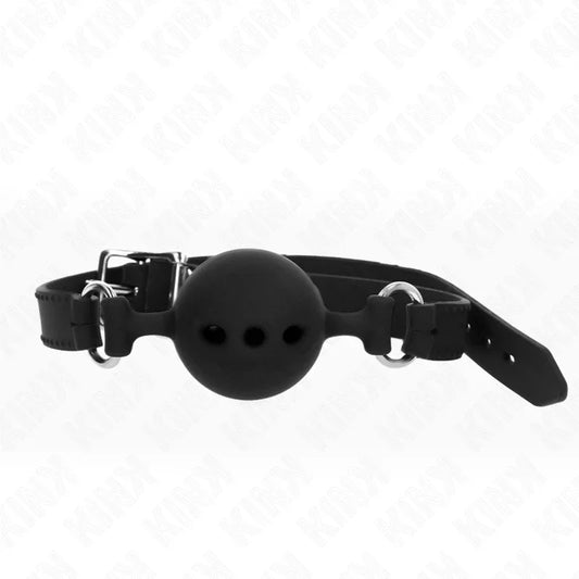 KINK - MORDAZA 55 x 2 CM DE BOLA 5 CM DE SILICONA COMPLETA TALLA L NEGRO AJUSTABLE 35-51 CM - Nuvica