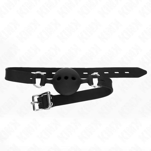 KINK - MORDAZA 55 x 2 CM DE BOLA 5 CM DE SILICONA COMPLETA TALLA L NEGRO AJUSTABLE 35-51 CM - Nuvica