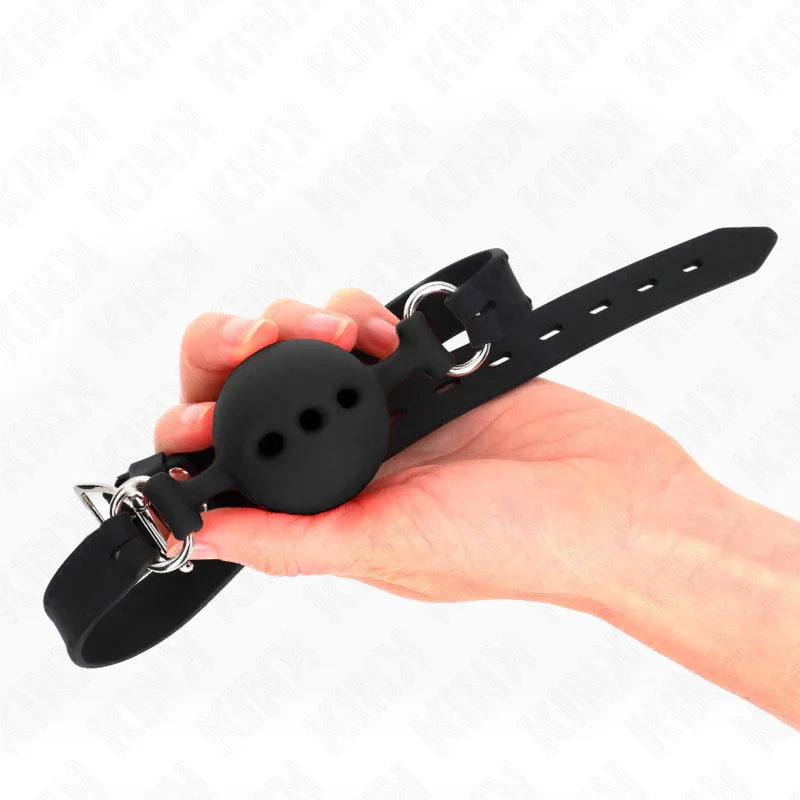 KINK - MORDAZA 55 x 2 CM DE BOLA 5 CM DE SILICONA COMPLETA TALLA L NEGRO AJUSTABLE 35-51 CM - Nuvica