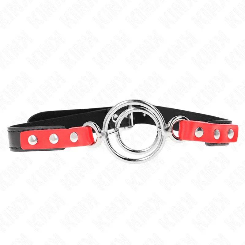 KINK - MORDAZA CON MÚLTIPLES JUNTAS TÓRICAS 4 / 4.8 CM ROJO AJUSTABLE 38 X 56 CM - Nuvica