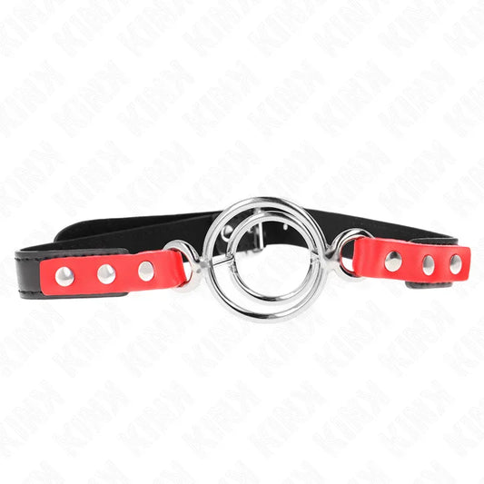 KINK - MORDAZA CON MÚLTIPLES JUNTAS TÓRICAS 4 / 4.8 CM ROJO AJUSTABLE 38 X 56 CM - Nuvica