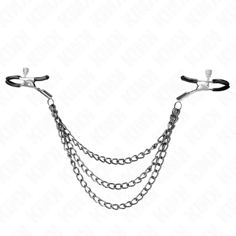 KINK - PINZAS PARA PEZONES CON TRIPLE CADENA NEGRO 20/23/28 CM - Nuvica