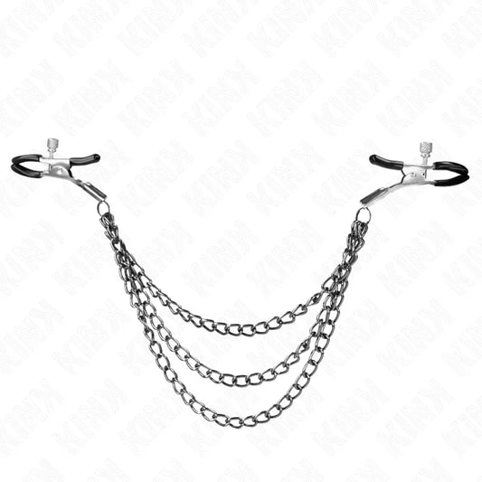 KINK - PINZAS PARA PEZONES CON TRIPLE CADENA NEGRO 20/23/28 CM - Nuvica