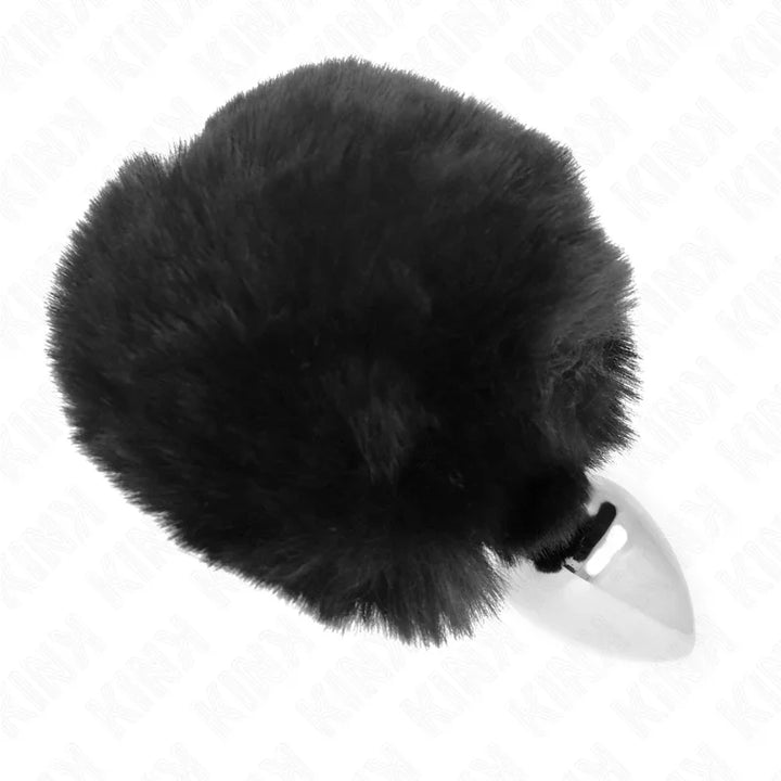 KINK - PLUG 7 x 3 CM DE ACERO INOXIDABLE CON COLA DE CONEJO PIEL SINTÉTICA 8 CM NEGRO - Nuvica