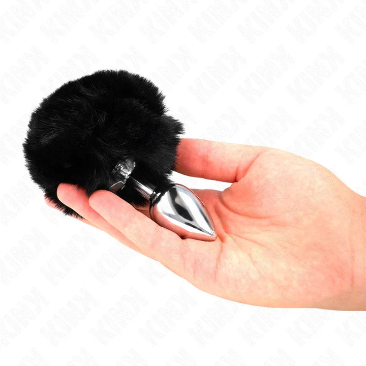 KINK - PLUG 7 x 3 CM DE ACERO INOXIDABLE CON COLA DE CONEJO PIEL SINTÉTICA 8 CM NEGRO - Nuvica