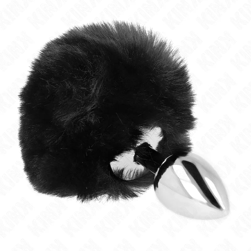KINK - PLUG 7 x 3 CM DE ACERO INOXIDABLE CON COLA DE CONEJO PIEL SINTÉTICA 8 CM NEGRO - Nuvica