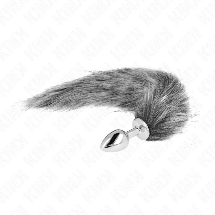KINK - PLUG ANAL TALLA S 7 X 3 CM CON COLA SINTÉTICA 40 CM PLATEADO - Nuvica