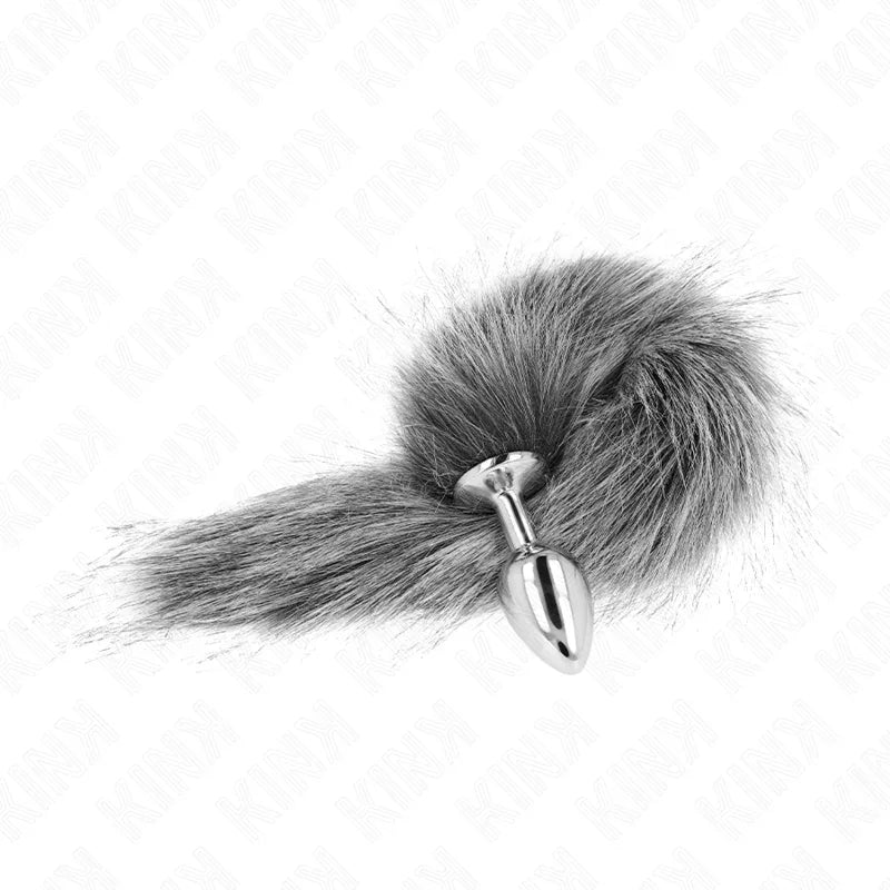 KINK - PLUG ANAL TALLA S 7 X 3 CM CON COLA SINTÉTICA 40 CM PLATEADO - Nuvica