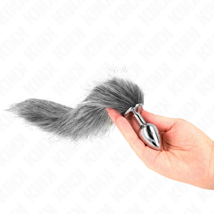 KINK - PLUG ANAL TALLA S 7 X 3 CM CON COLA SINTÉTICA 40 CM PLATEADO - Nuvica