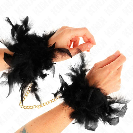 KINK - ESPOSAS DE PLUMAS NEGRO CON CADENA DORADA MODELO 1 - Nuvica