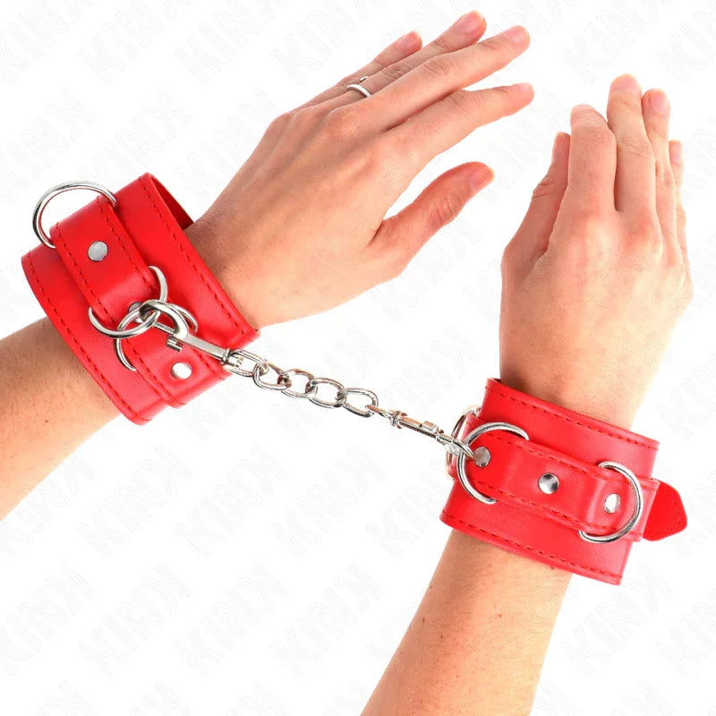 KINK - MUÑEQUERAS CON 3 ANILLAS EN D AJUSTABLE ROJO 17.5-25 CM X 6 CM - Nuvica